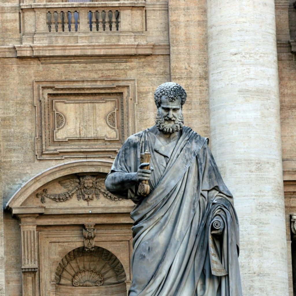 Historic bronze statue of Saint Peter in Saint Peter'''s Square, Rome, displaying the natural patina that develops over centuries of exposure.