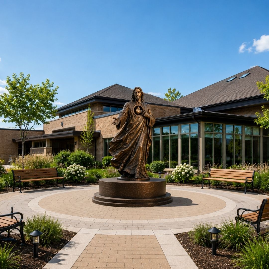 Church campus showing the transformation created through a custom church sculpture commission.